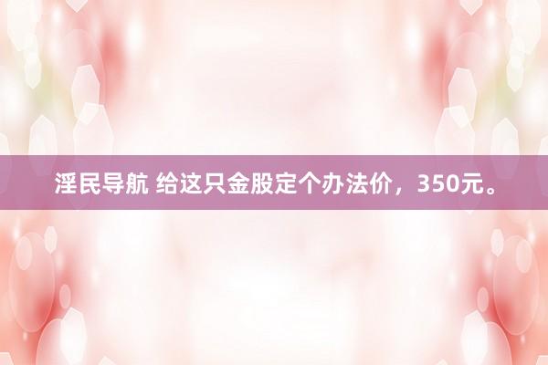 淫民导航 给这只金股定个办法价，350元。