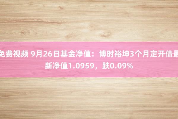 免费视频 9月26日基金净值：博时裕坤3个月定开债最新净值1.0959，跌0.09%