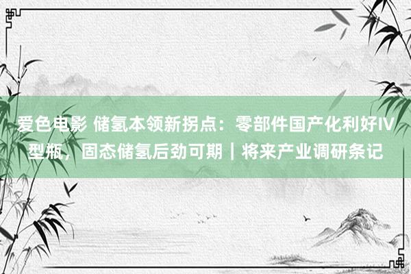 爱色电影 储氢本领新拐点：零部件国产化利好Ⅳ型瓶，固态储氢后劲可期｜将来产业调研条记