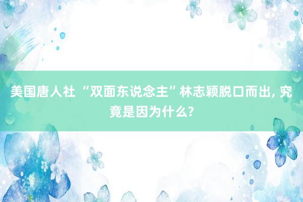 美国唐人社 “双面东说念主”林志颖脱口而出， 究竟是因为什么?