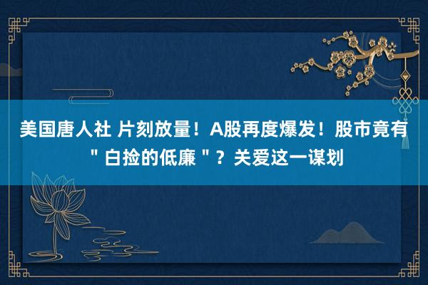 美国唐人社 片刻放量！A股再度爆发！股市竟有＂白捡的低廉＂？关爱这一谋划