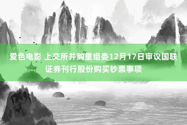 爱色电影 上交所并购重组委12月17日审议国联证券刊行股份购买钞票事项