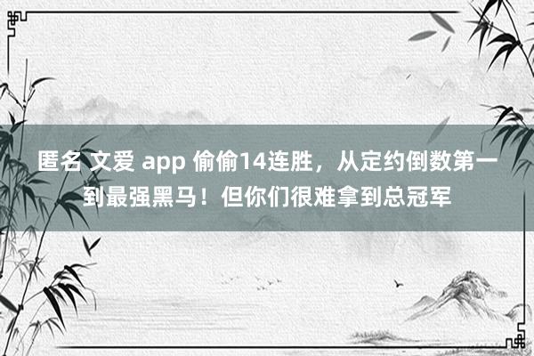 匿名 文爱 app 偷偷14连胜，从定约倒数第一到最强黑马！但你们很难拿到总冠军