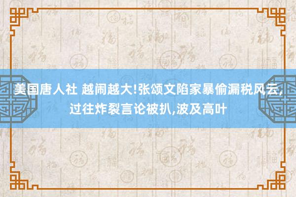 美国唐人社 越闹越大!张颂文陷家暴偷漏税风云，过往炸裂言论被扒，波及高叶